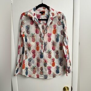 J. Crew Tropical Pineapple Long Sleeve Relaxed Blouse size 10
